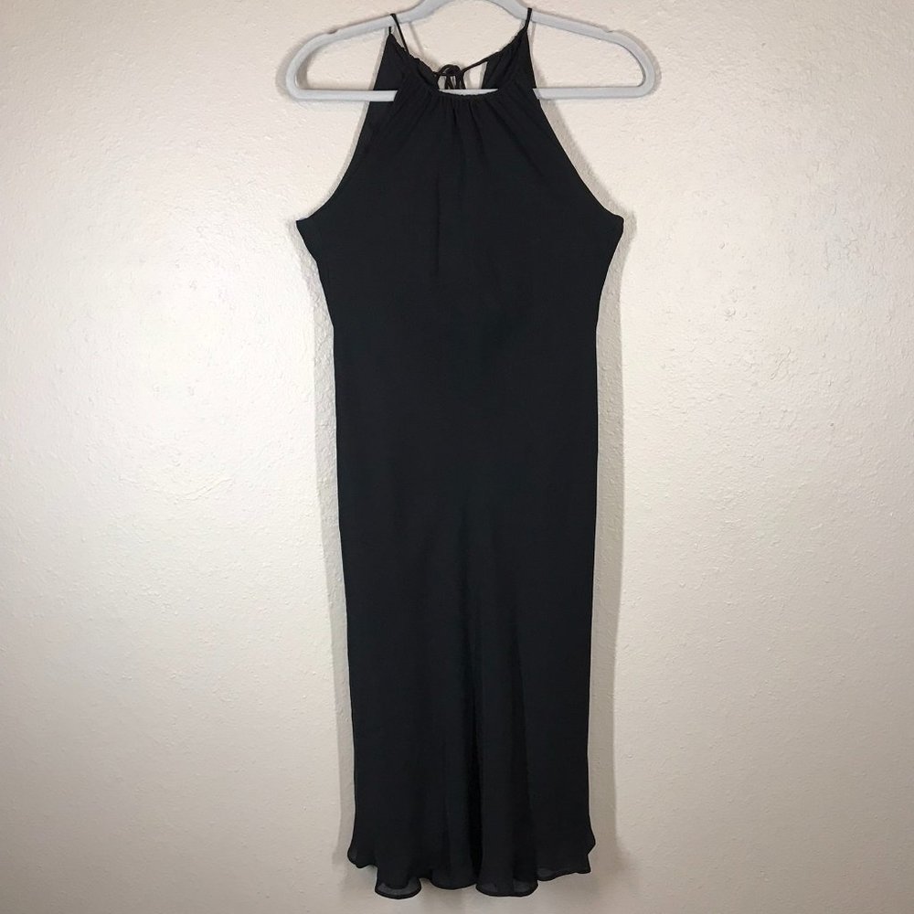 Ann Taylor Black Silk Halter neck Midi Sheath Dress